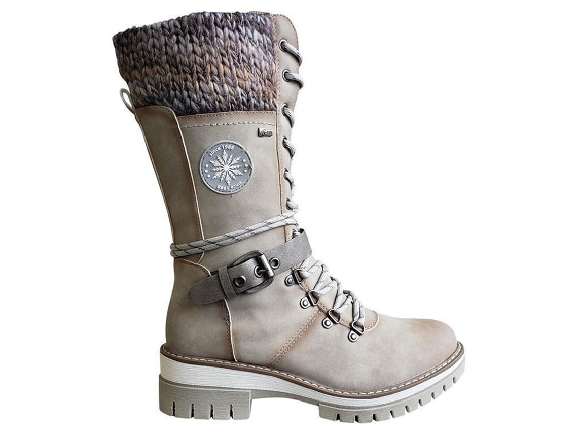 Botas Femininas Com Salto Bloco E Costura Tecelada