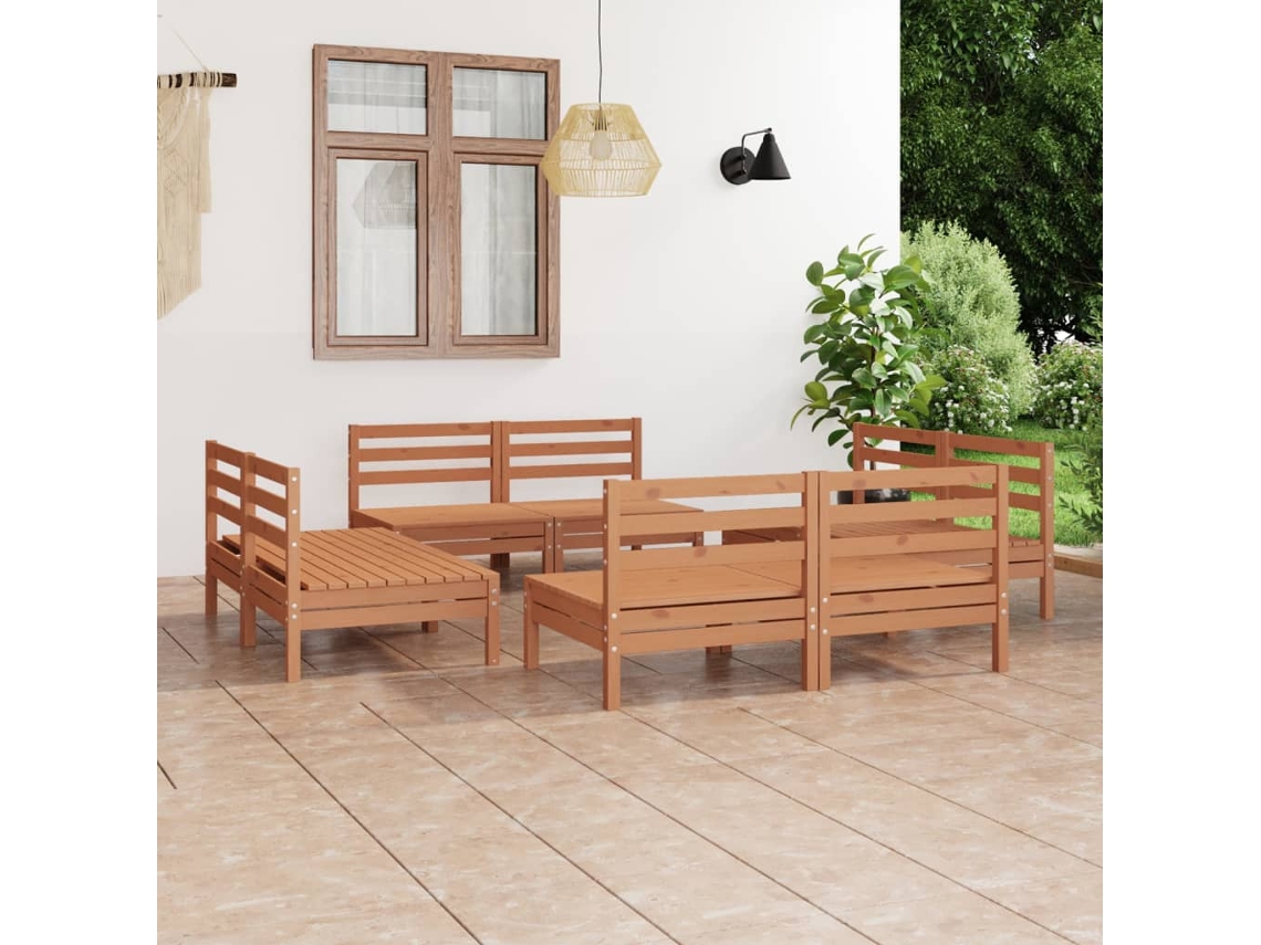 Vidaxl 8 Pcs Conjunto Lounge De Jardim Pinho Maciço Castanho Mel