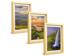 Quadros Decorativos Para Parederios De Montanha, Cachoeiras, Natureza Moldura Dourada Quadros Para O Escritório Espelharte (3 Peças 20x30 Cm)