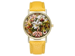 Relógio de Pulso Masculino de Quartzo com Pulseira de Pu Estilo Moderno e Simples Amarelo