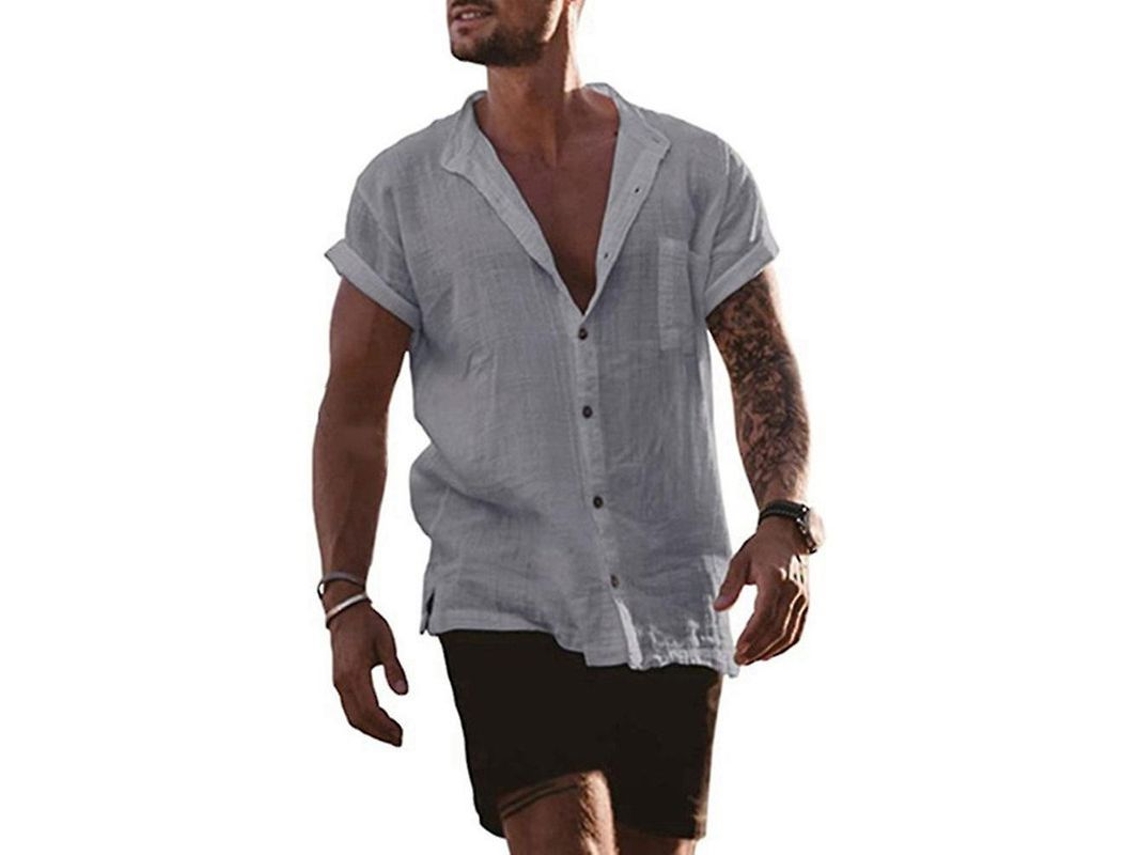 2026 camiseta Masculina com Manga Curta e Gola V Casual de Verão com Botões e Bolso Tamanho M 3xl