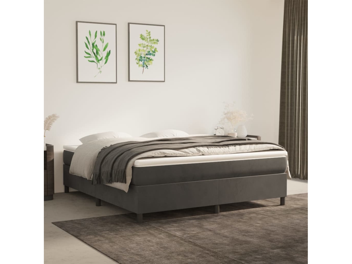 Vidaxl Cama Com Molas/colchão 160x200 Cm Veludo Cinzento-escuro