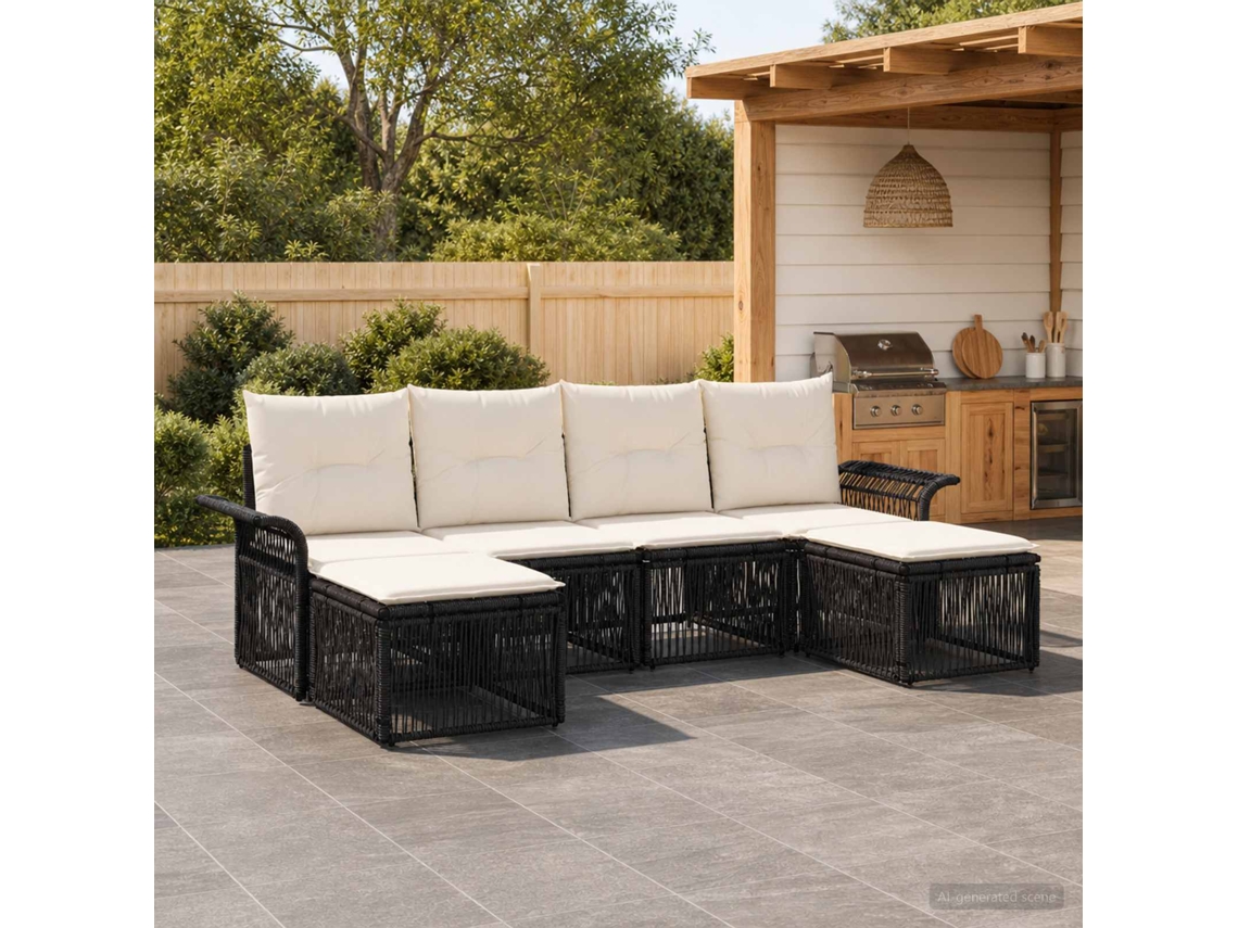 Vidaxl Conjunto De Sofá De Jardim 6 Pcs Preto Vime Pe