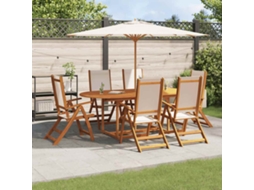 Vidaxl 7 Pcs Conjunto De Jantar Para Jardim Acácia Maciça E Textilene