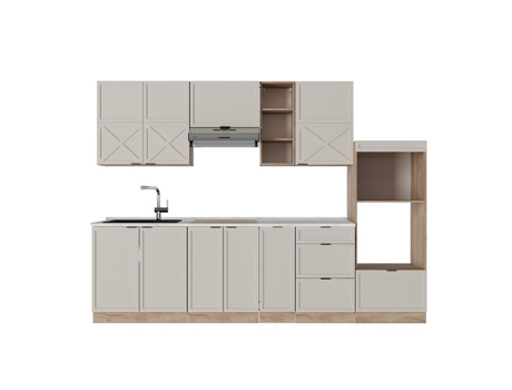 Cozinha Fame Line, 280cm, Pt Mármore, Grisbeige/carvalho Dourado, Carvalho De Força Dourado, Vicco