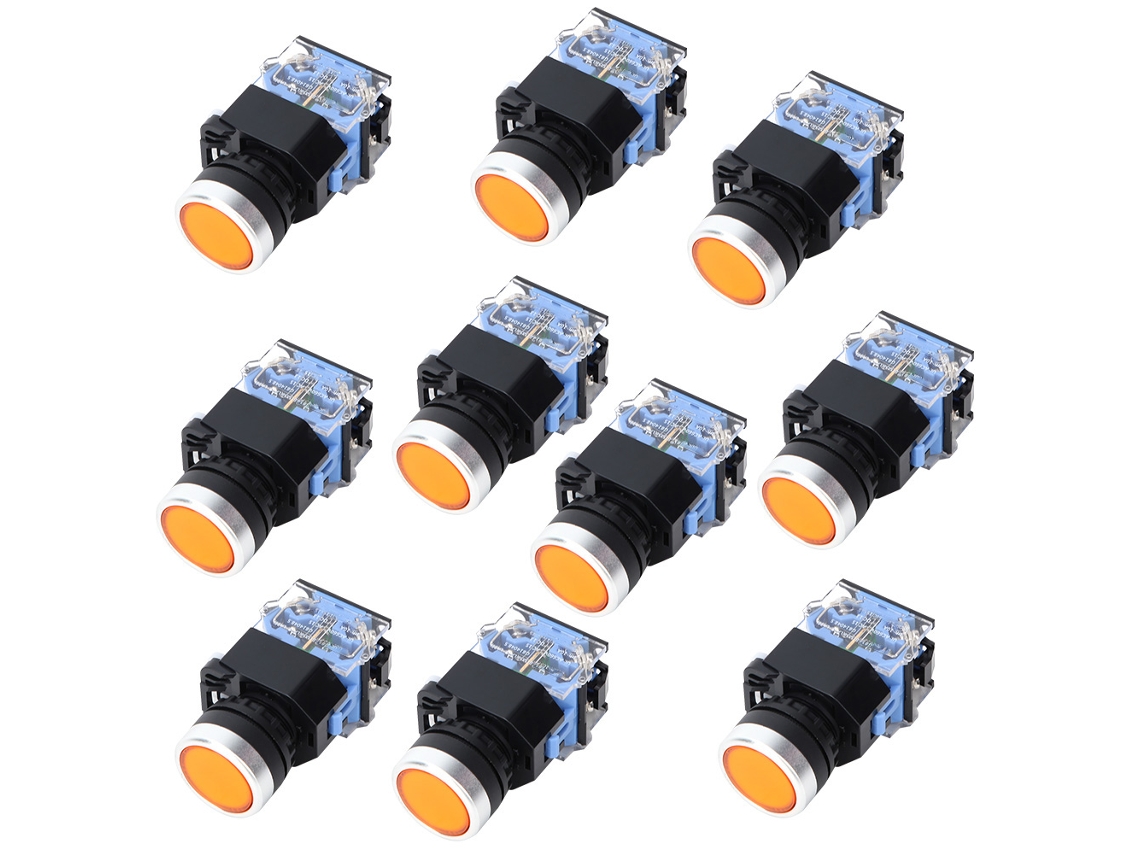 10 Pcs Interruptor De Botão De Cabeça Plana De Trava Automática Bem38-11s 1 On 1 Off Botão Amarelo