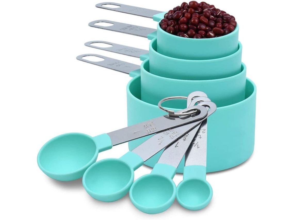 Conjunto de colheres medidoras Nova Line, xícara verde com alças de aço inox, 8 peças, utensílios de cozinha | S/MARCA