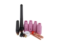 Acessórios para tocha de soldagem: Bocal de cerâmica, tampa traseira, conector e kit de consumíveis para corte a plasma.