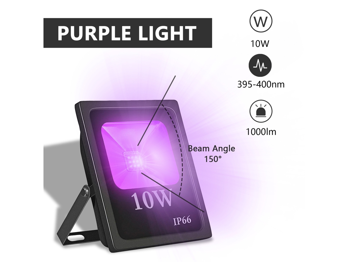 Luz LED UV de 10 W, resistente a impactos, à prova d'água IP66, ideal para jardins externos, festas e plantas.