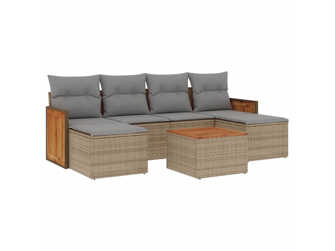 Conjunto de 7 Sofás para Jardim com Almofadões Vime Pe Bege MAISON EXCLUSIVE (7 pcs)