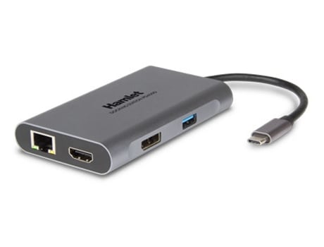 Base para laptop HAMLET Hdkc-Pd400D e replicador de porta com fio USB 3.2 Gen 1 3.1 Gen 1 Type-C cinza