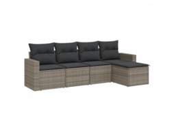 Maison Exclusive - 5 Pcs Conjunto Sofás De Jardim C/ Almofadões Vime Pe Cinzento