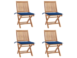 Vidaxl Cadeiras De Jardim Dobráveis C/ Almofadões 4 Pcs Teca Maciça
