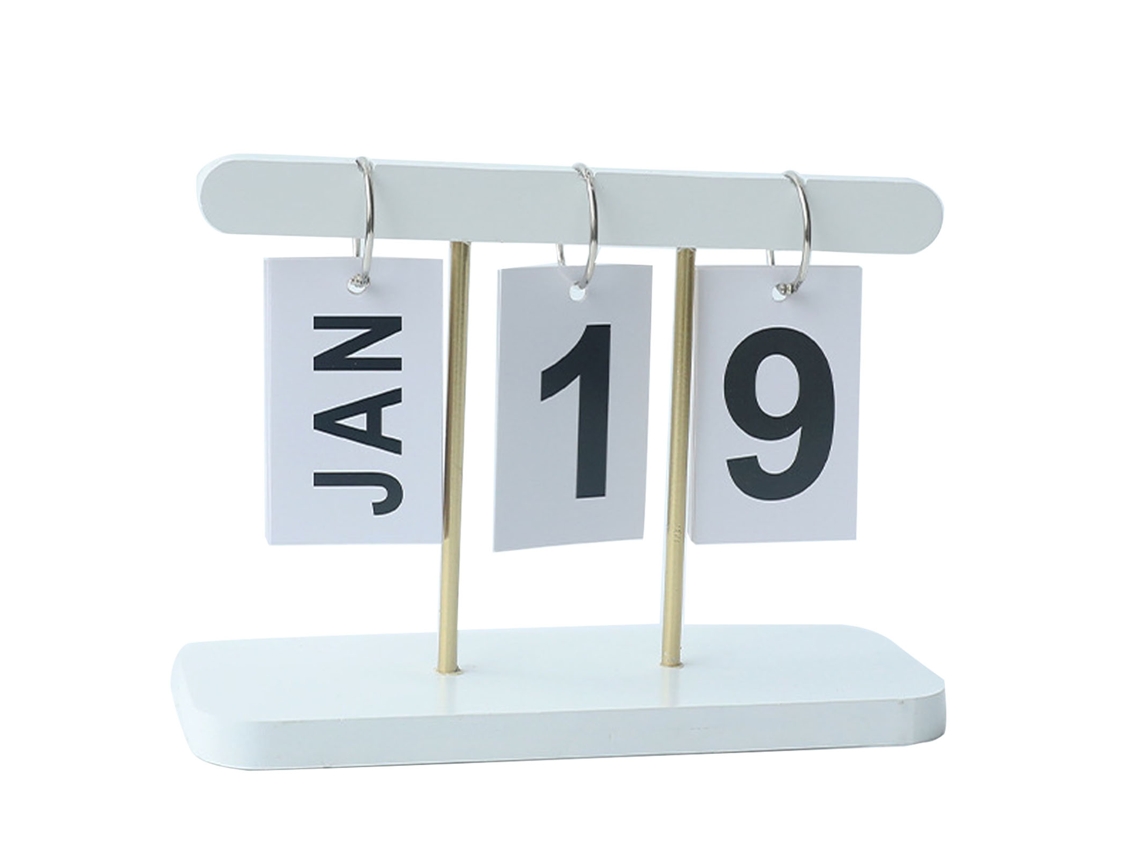 Calendário De Flip Perpétuo Madeira Mesa Branco Worten