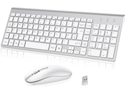 Combo Teclado Mouse Sem Fio 2.4g Ultra Fino Ergonomico Silencioso, Layout Uk, Branco Prateado ZYBLSSBB
