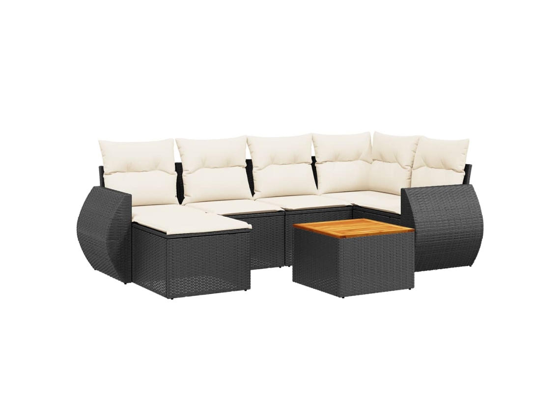 Conjunto 7 de sofás p/ jardim c/ almofadões VIDAXL vime PE preto