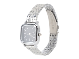 Relógio De Pulso Feminino De Quartzo Com Pulseira De Aço Liga Quadrado Estiloso À Prova D'água Para Vida Diária Preto