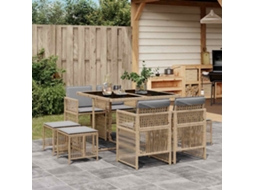Vidaxl 9 Pcs Conj. Jantar Jardim C/ Almofadões Vime Pe Bege Misturado