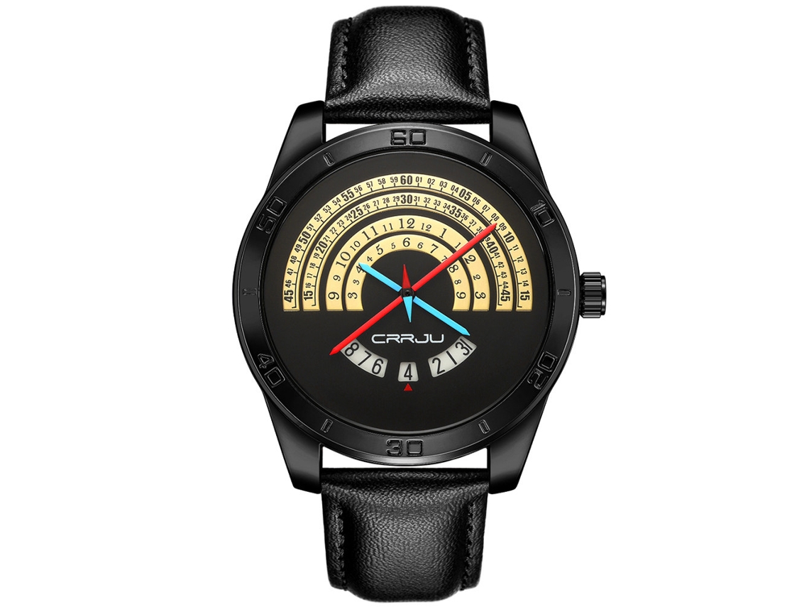 Reloj De Pulsera De Cuarzo Simple Y Fashion Para Hombres (caja Negra Dial Negro Oro)