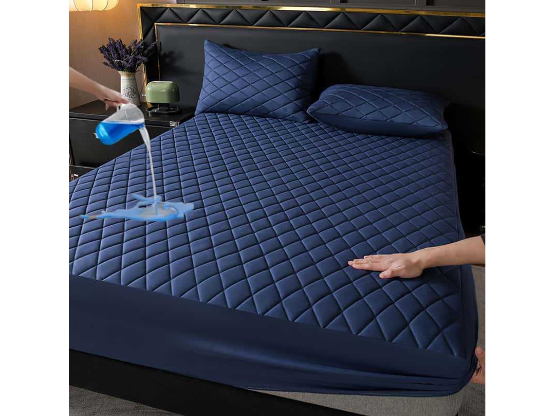 Lençol Com Elástico Impermeável,90x200cm, Protetor De Colchão Antiderrapante, Adequado Para Uso Doméstico E No Quarto Azul Escuro Hexinyigjly