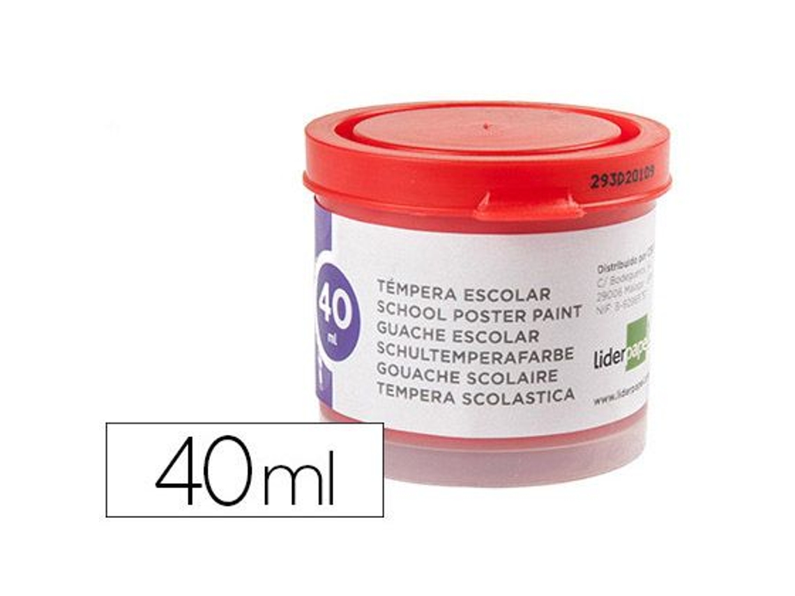 Frasco LIDERPAPEL Escola Têmpera 40ml. Vermelho