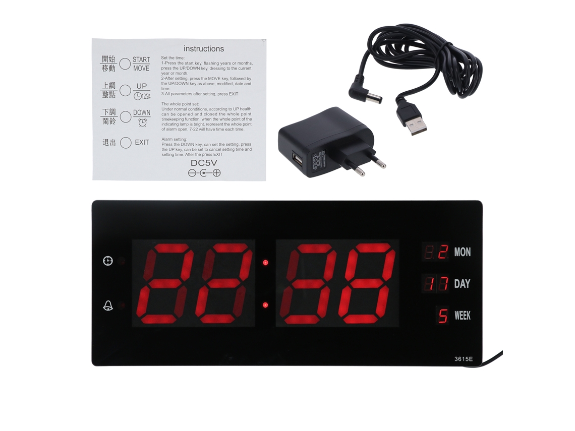 Relógio de parede Baok-Led com calendário e luz noturna, relógio eletrônico para casa, mesa ou laboratório, conector UE