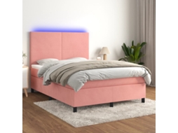 Vidaxl Cama Box Spring C/ Colchão/led 140x200 Cm Veludo Rosa