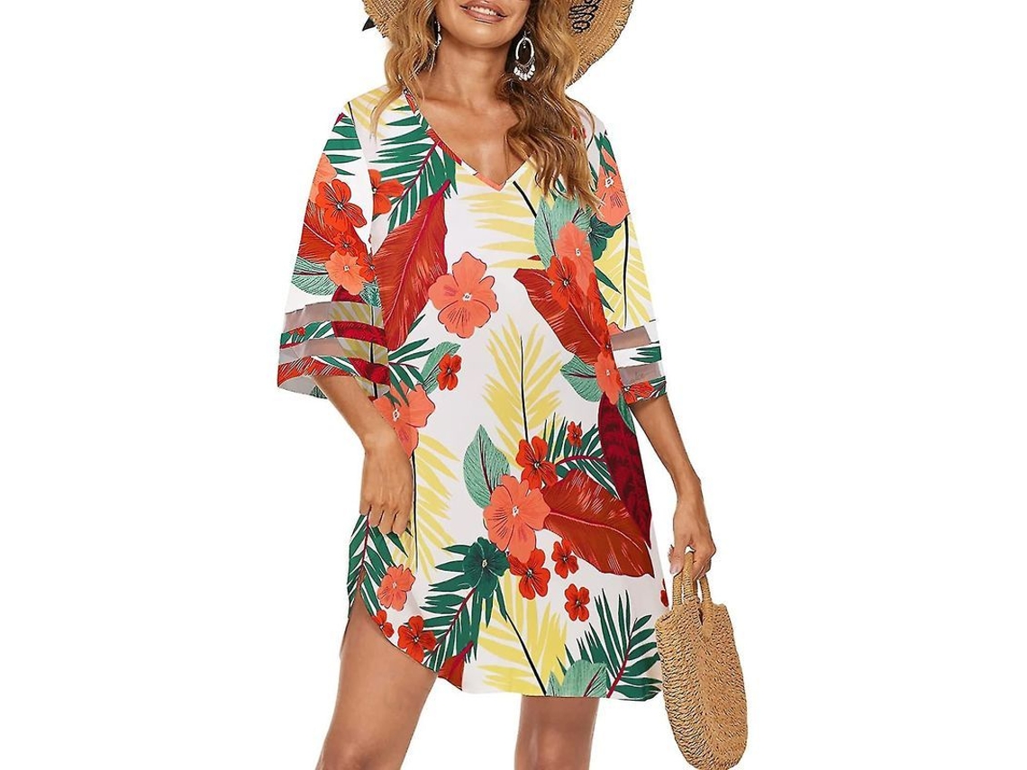 2026 vestido de Playa Casual Suelto para Mujer Con Escote V Y Mangas 3/4 para Verano Bikini