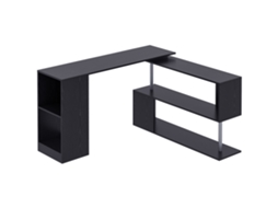 Mesa De Canto Compacta Com Prateleira Em Formato De S, Mesa Moderna De Madeira, 140x120x78 Cm, Preta