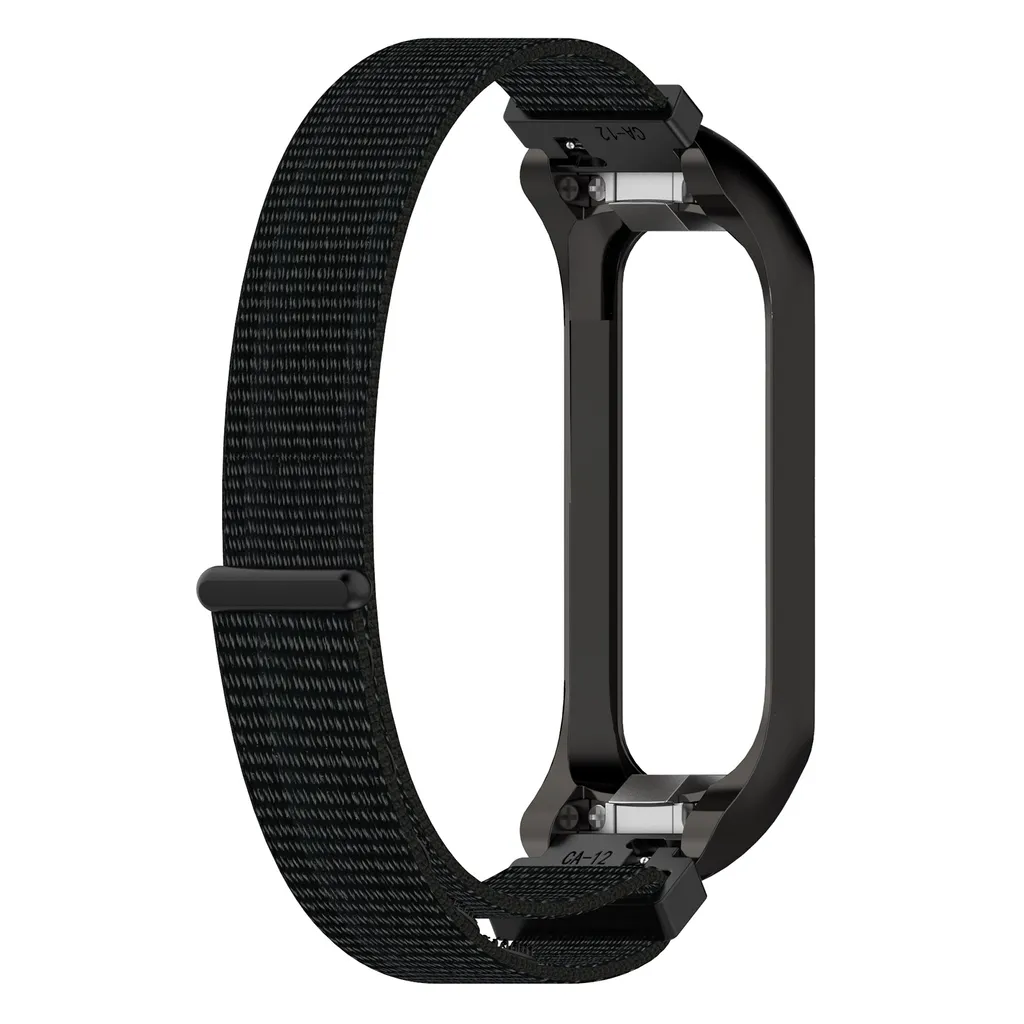 Pulseira De Nylon Com Velcro Para Samsung Galaxy Fit2 Sm-r220 (preto Escuro + Moldura Preta)
