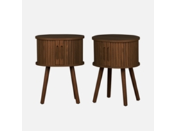 Mesa De Cabeceira Escandinava Com 2 Portas Deslizantes, Set De 2, Madeira De Nogueira Sweeek