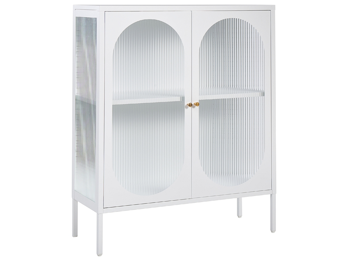 Aparador Vitrina Beliani Sarre De Acero Blanco 90x35x111