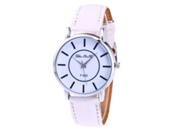 Reloj De Pareja De Cuero Moda Dial Redondo Reloj De Muñeca Cuarzo Blanco