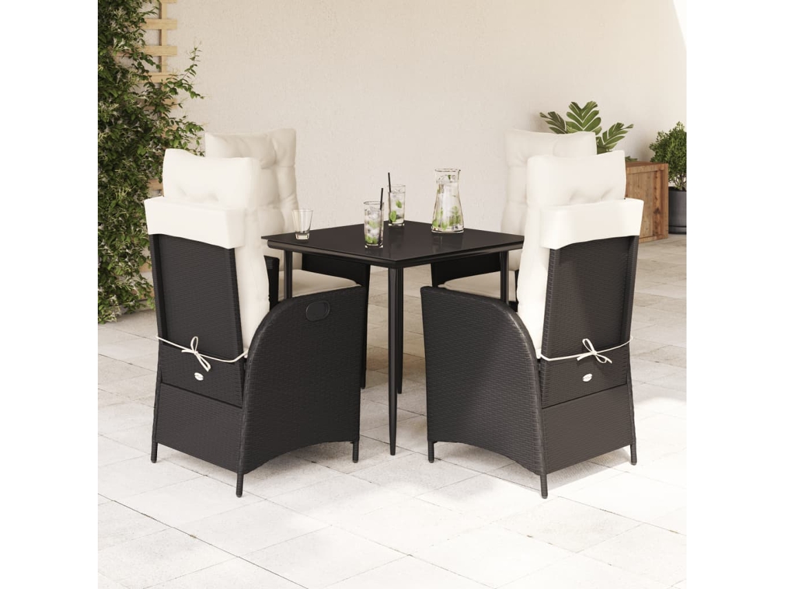Vidaxl 5 Pcs Conjunto De Jantar P/ Jardim C/ Almofadões Vime Pe Preto
