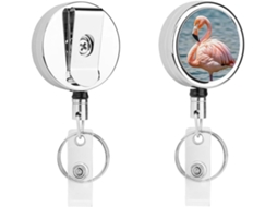 Porta Crachá Flamingo Rosa, Compacto E Leve, Retrátil, Em Metal, Com Clipe E Chaveiro, Ideal Enfermeiros