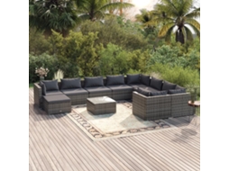 Vidaxl 11 Pcs Conjunto Lounge De Jardim C/ Almofadões Vime Pe Cinzento