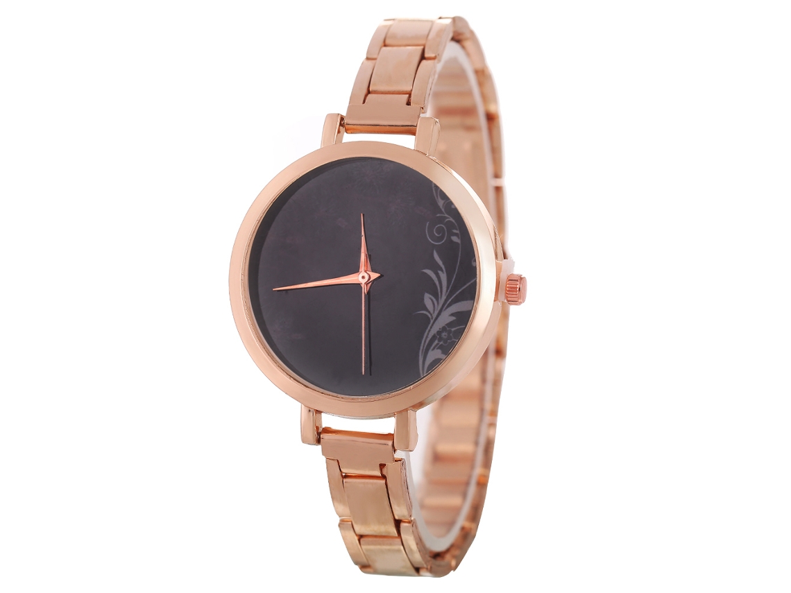 Relógio de Pulso de Quartzo Zhoulianfa com Pulseira de Aço, Dial Redondo Simples (ouro Rosa)