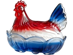 Recipiente De Vidro Em Formato De Galinha Nas Cores Vermelha, Branca E Azul, Para Doces E Para O 4 De Julho