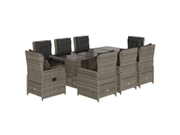 Maison Exclusive - 9 Pcs Conjunto De Jantar P/ Jardim C/ Almofadões Vime Pe Cinza
