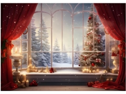 Tecido para Fundo de Natal com Estampa de Janela, 210x150 Cm, Ideal para Estúdio Fotográfico Infantil. SFUSHOS