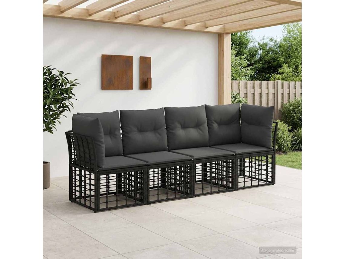 Vidaxl Conjunto De Sofás Para Exterior Preto Poliéster