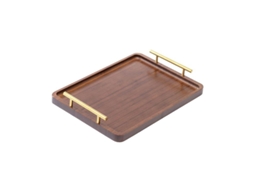 Bandeja De Madeira Retangular Com Asas De Metal Para Servir Café, Comida E Decoração, Ideal Para Casa E Presente 36x25cm Madeira