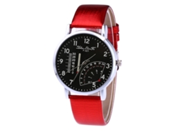 Reloj De Cuarzo Clásico Con Correa De Cuero Pu Para Mujer Y Hombre (rojo)