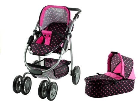 Boneca 2 Em 1 Bogie E Carrinho Alice Preto Com Bolinhas Rosa