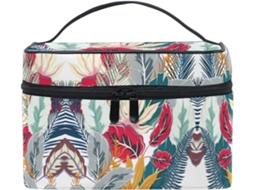 Bolsa Organizadora de Cosméticos com Estampa Folhas Grama e Pinheiro Tecido Zíper Viagens | S/MARCA