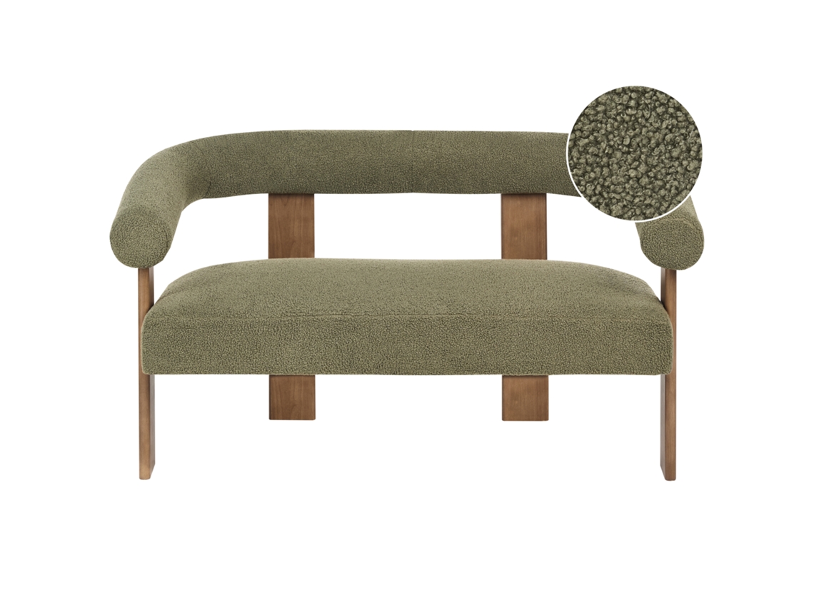 Sofá De 2 Lugares Beliani Ilbro De Bouclé Verde/castanho Escuro 138x68x76
