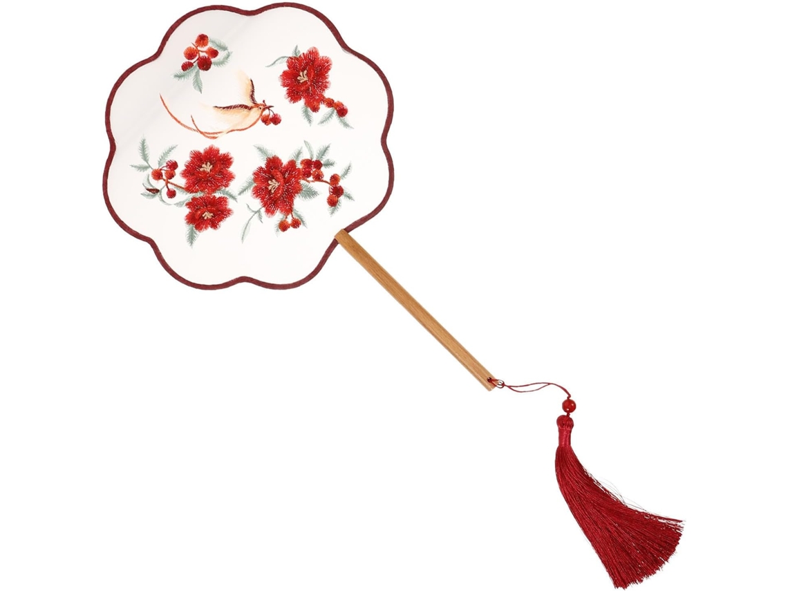 Leque Chinês Redondo Acessório Educativo Tradicional Genuína Bordada Madeira Decoração Clássica Elegante GOKOCO