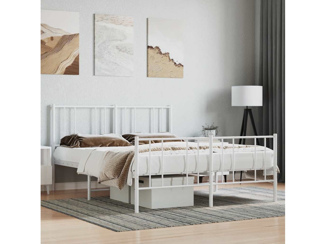 Vidaxl Estrutura De Cama Com Cabeceira E Pés 120x190 Cm Metal Branco