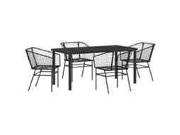 Conjunto 5 De Jantar De Jardim De Vidaxl Preto Em Rattan Poliéster
