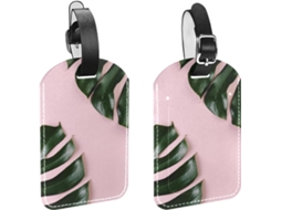 Conjunto De 2 Etiquetas Bagagem Viagem Com Estampa Folha Tropical Rosa Bolsas, Malas, Sacolas E Bagagens Com Alças
